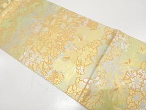 服部織物製　こはく錦　向かい鳥に花更紗模様織り出し　袋帯